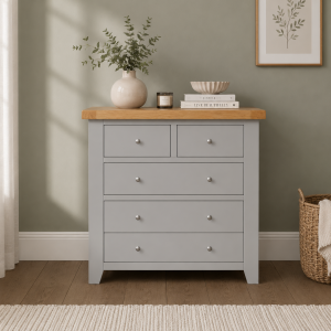 Ambassador 3+2 Chest of Drawers - Grey & Oak | Ready Assembled Bedroom Furniture
