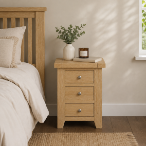 Ambassador 3 Drawer Bedside Cabinet – Oak | Ready Assembled Bedroom Furniture
