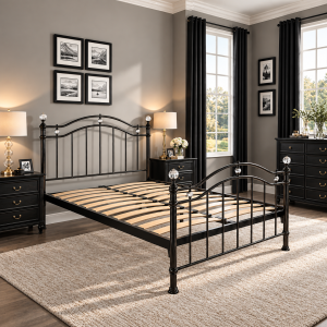 Cambridge Black Nickel Metal Bed Frame with Crystal Detailing
